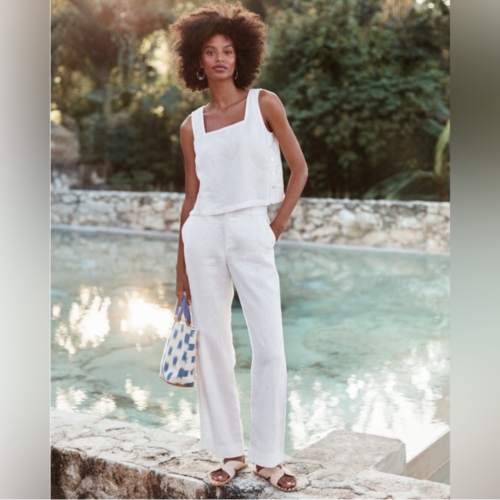 Garnet Hill White Linen Wide Leg Pants 4 - Picture 2 of 9
